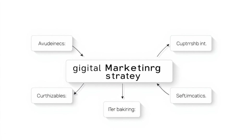 A digital marketing strategy framework presented as a clean, minimalist diagram on a white background. The framework consists of interconnected blocks or modules representing key components such as audience analysis, content creation, channel optimization, performance tracking, and iterative refinement. The blocks are arranged in a logical flow, connected by directional arrows, conveying the cyclical and iterative nature of digital marketing strategy development. The overall aesthetic is one of simplicity, clarity, and visual harmony, allowing the structure and logic of the framework to take center stage. Gentle shadows and subtle gradients provide depth and dimension, while a soft, neutral color palette reinforces the professional, business-oriented tone. A digital marketing strategy framework presented as a clean, minimalist diagram on a white background. The framework consists of interconnected blocks or modules representing key components such as audience analysis, content creation, channel optimization, performance tracking, and iterative refinement. The blocks are arranged in a logical flow, connected by directional arrows, conveying the cyclical and iterative nature of digital marketing strategy development. The overall aesthetic is one of simplicity, clarity, and visual harmony, allowing the structure and logic of the framework to take center stage. Gentle shadows and subtle gradients provide depth and dimension, while a soft, neutral color palette reinforces the professional, business-oriented tone.